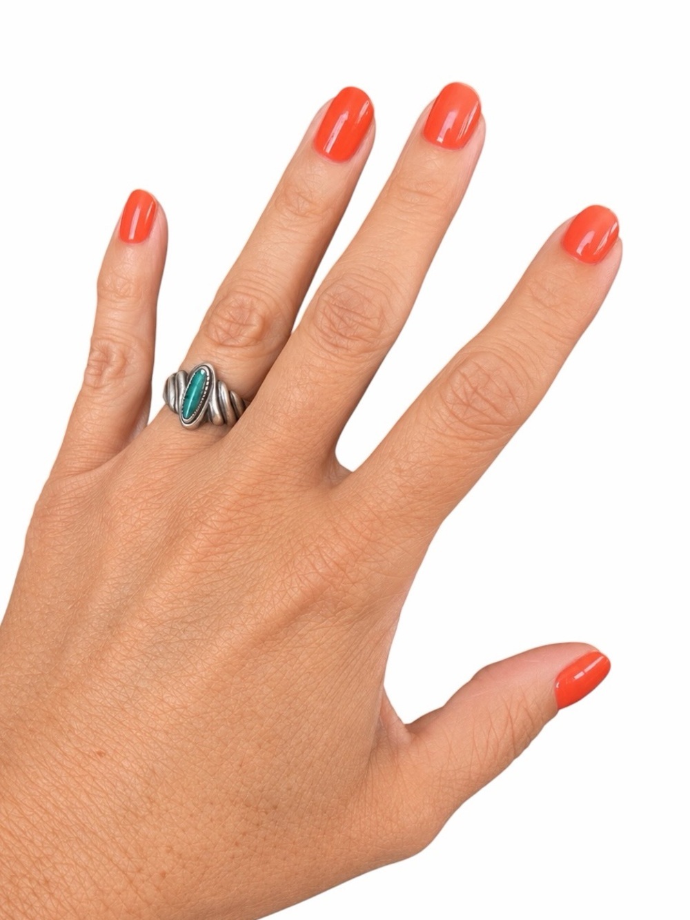 Vintage Sterling Silver Bevel Turquoise Petite Dainty Ring Signed Southwestern